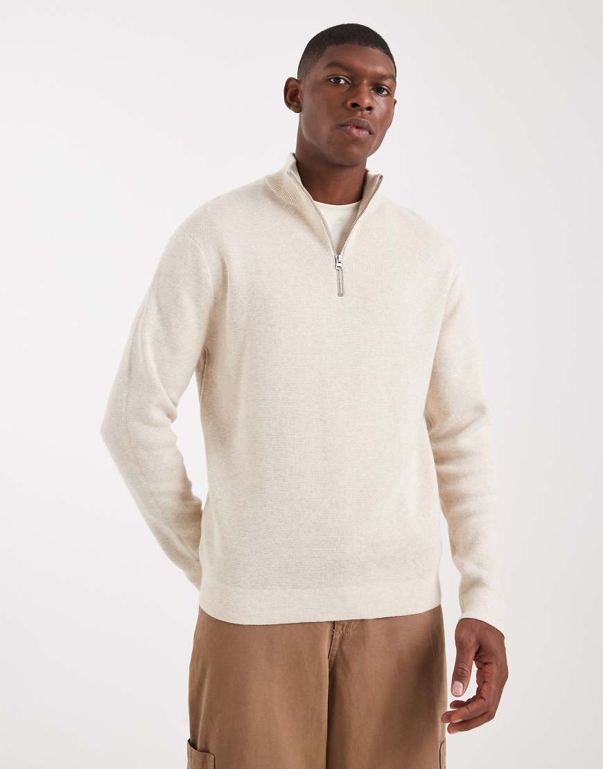 ONLY & SONS - Strickpullover in Creme mit kurzem Reißverschluss-Weiß von ONLY & SONS