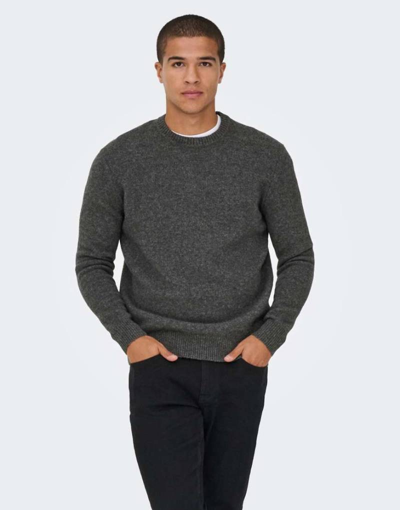 ONLY & SONS - Strickpullover in Dunkelgrau meliert von ONLY & SONS