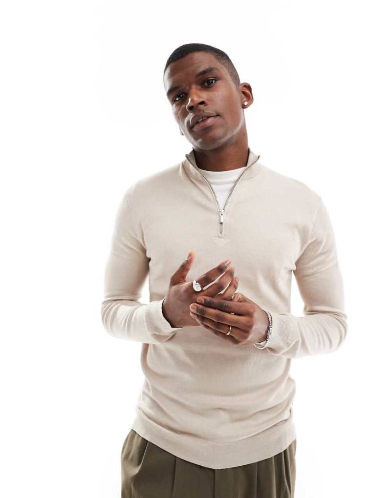 ONLY & SONS - Pullover in Steinbeige mit kurzem Reißverschluss-Neutral von ONLY & SONS