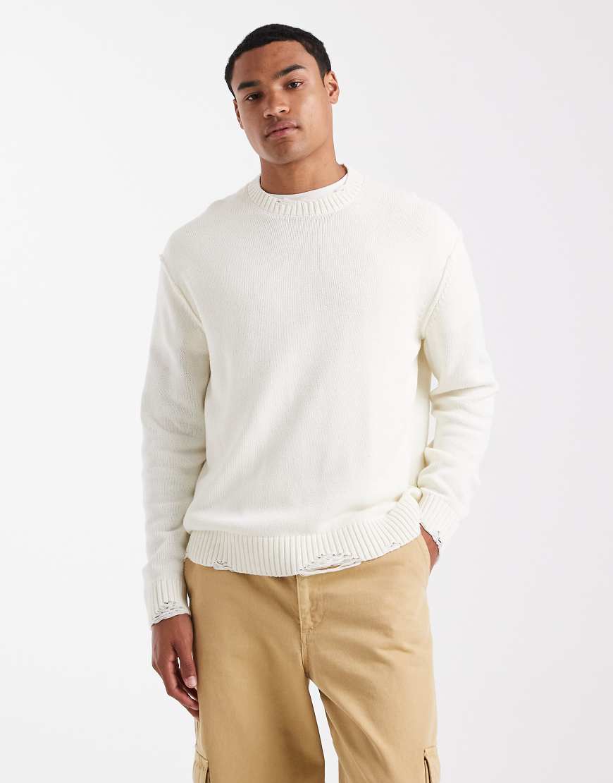 ONLY & SONS - Strickpullover in Weiß mit Rundhalsausschnitt mit Distressed-Design ONLY & SONS - Strickpullover in Weiß mit Rundhalsausschnitt mit Distressed-Design von ONLY & SONS