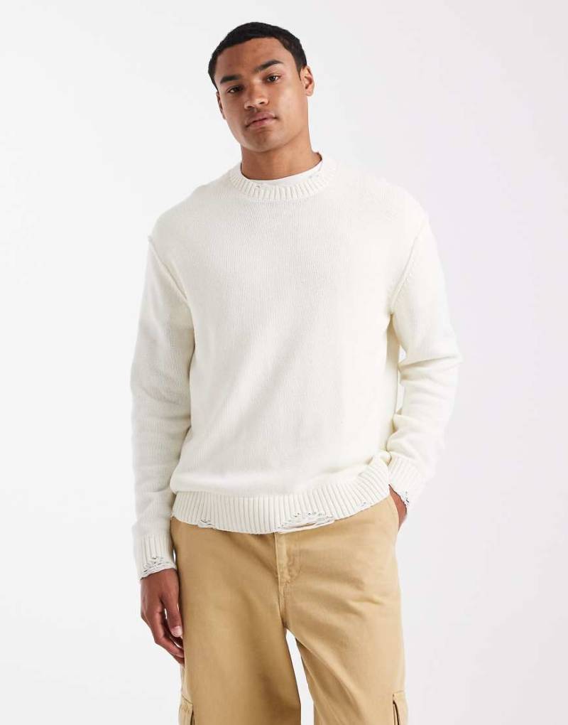 ONLY & SONS - Strickpullover in Weiß mit Rundhalsausschnitt mit Distressed-Design ONLY & SONS - Strickpullover in Weiß mit Rundhalsausschnitt mit Distressed-Design von ONLY & SONS