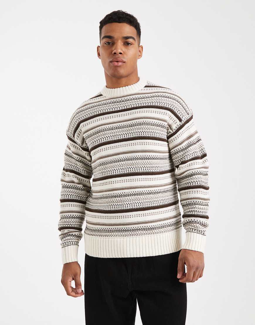 ONLY & SONS - Strukturierter Strickpullover in Cremeweiß und Braun mit Rundhalsausschnitt von ONLY & SONS