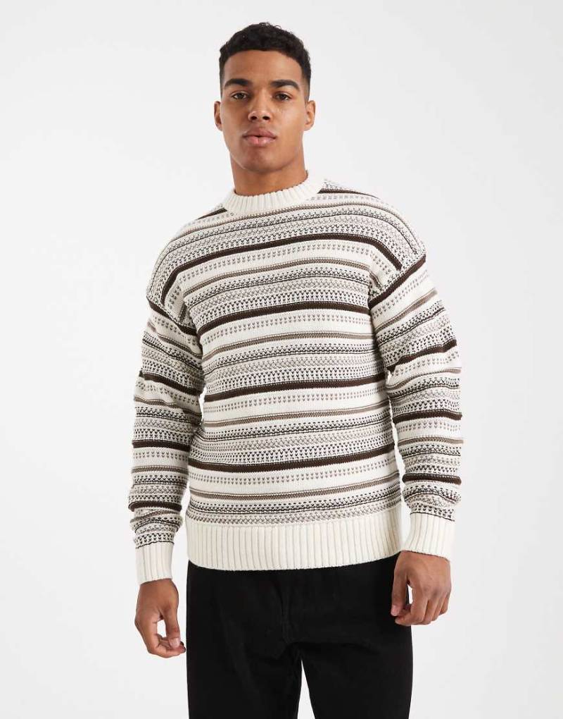 ONLY & SONS - Strukturierter Strickpullover in Cremeweiß und Braun mit Rundhalsausschnitt von ONLY & SONS
