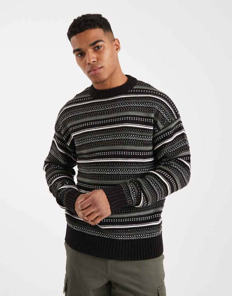 ONLY & SONS - Strukturierter Strickpullover in Schwarz und Grün mit Rundhalsausschnitt ONLY & SONS - Strukturierter Strickpullover in Schwarz und Grün mit Rundhalsausschnitt von ONLY & SONS