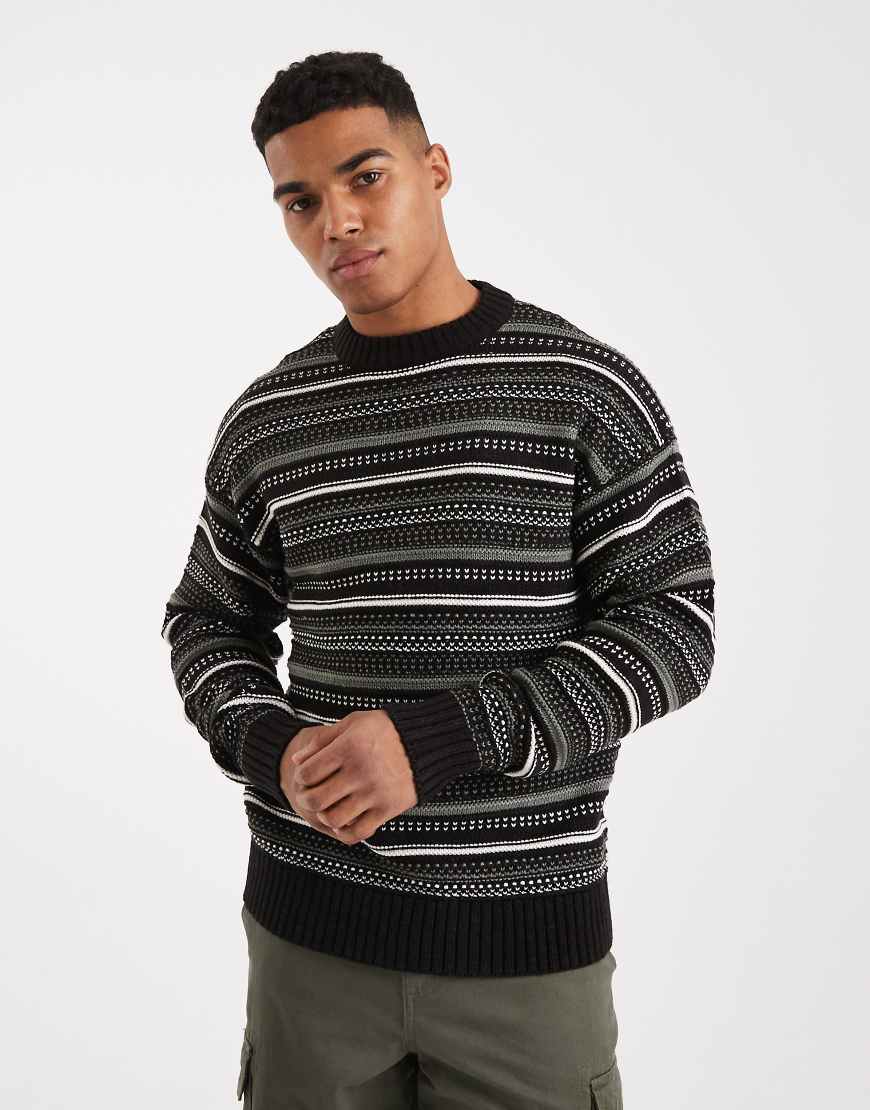 ONLY & SONS - Strukturierter Strickpullover in Schwarz und Grün mit Rundhalsausschnitt von ONLY & SONS