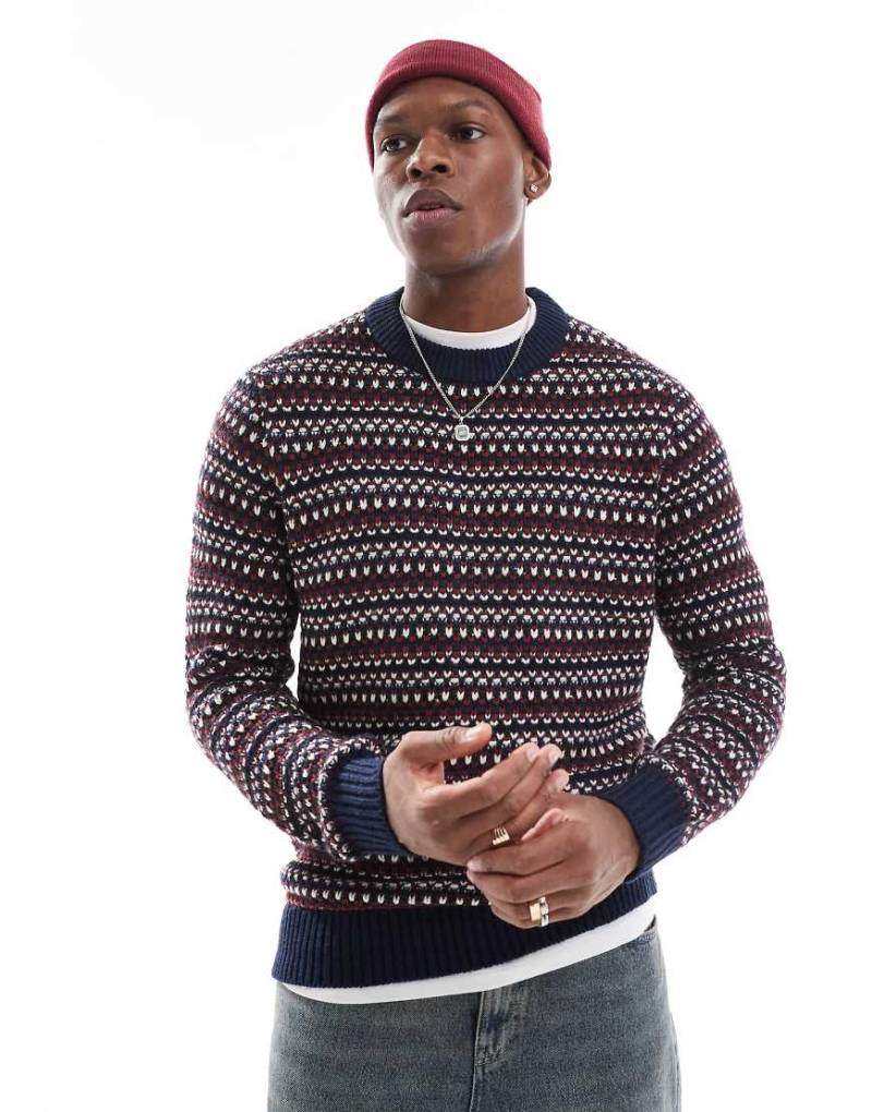 ONLY & SONS - Strukturierter Strickpullover mit Streifen in Marineblau und Rundhalsausschnitt von ONLY & SONS