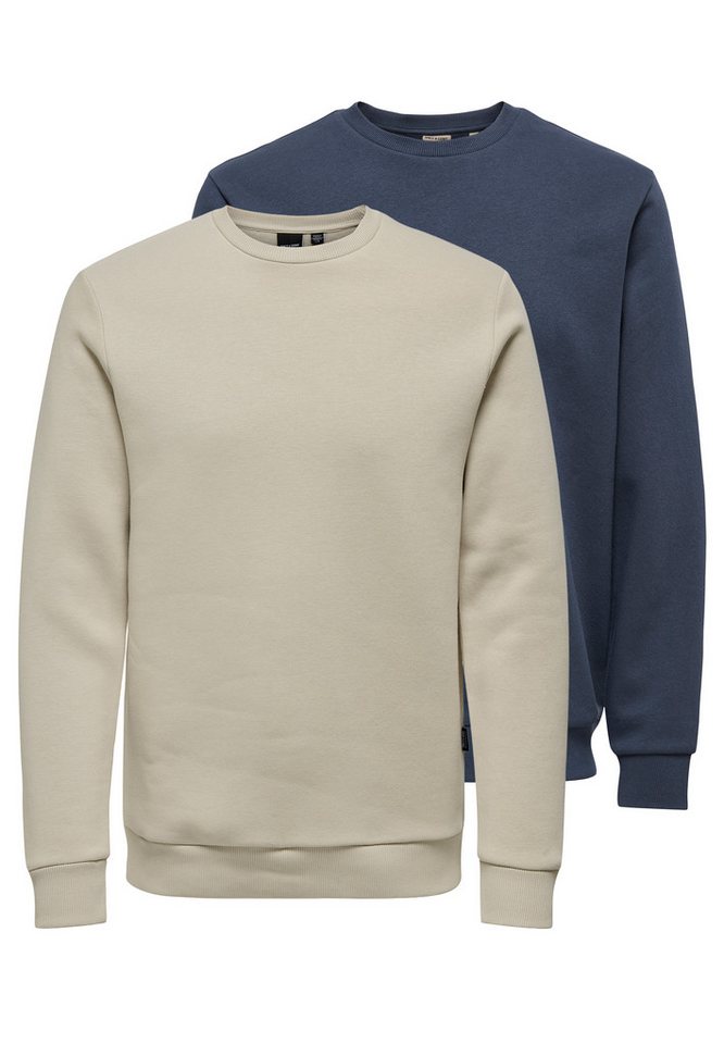 ONLY & SONS Sweatshirt 2er Pack Ceres (Spar-Set, 2-tlg) Sweatshirt - Baumwolle - Atmungsaktiv - Weiche, gebürstete Innenseite von ONLY & SONS