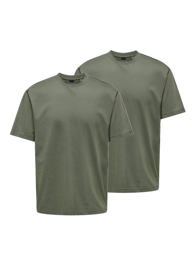 ONLY & SONS T-Shirt 2er Pack Onsfred (Spar-Set, 2-tlg) T-Shirt - Baumwolle - Atmungsaktiv - Locker geschnitten von ONLY & SONS