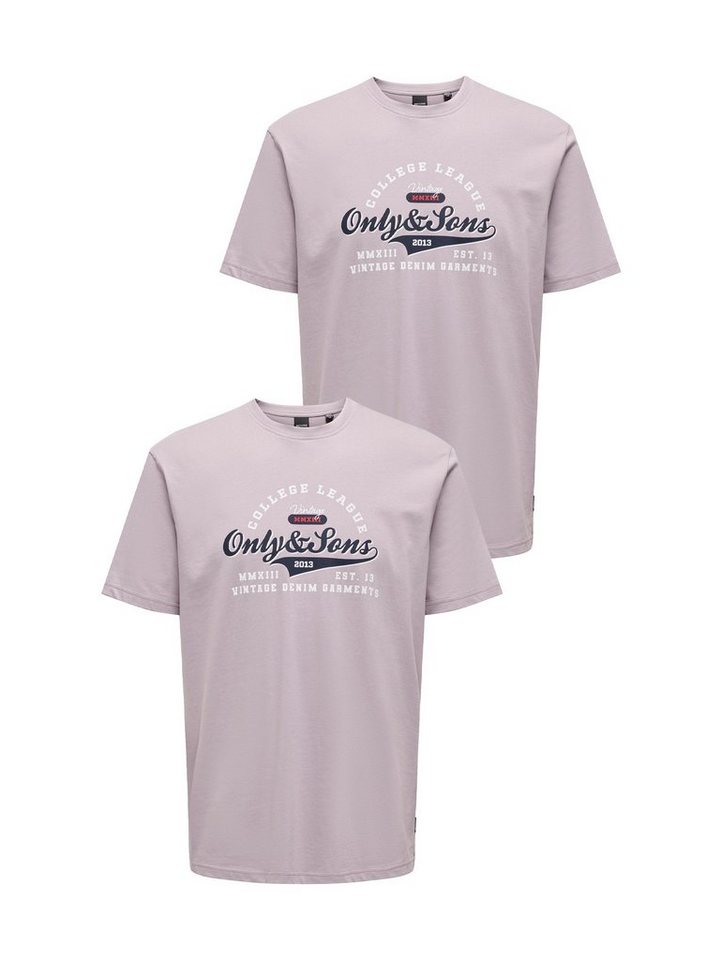 ONLY & SONS T-Shirt 2er-Set Print T-Shirt Rundhals Vintage Design Shirt ONSLENNY (2-tlg) 6808 in Lila von ONLY & SONS