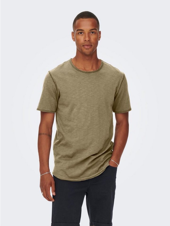 ONLY & SONS T-Shirt Langes Rundhals T-Shirt Einfarbiges Kurzarm Basic Shirt ONSBENNE 4783 in Beige von ONLY & SONS
