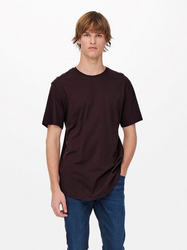 ONLY & SONS T-Shirt Langes Rundhals T-Shirt Kurzarm Shirt ONSMATT Stretch Basic (1-tlg) 3971 in Weinrot von ONLY & SONS