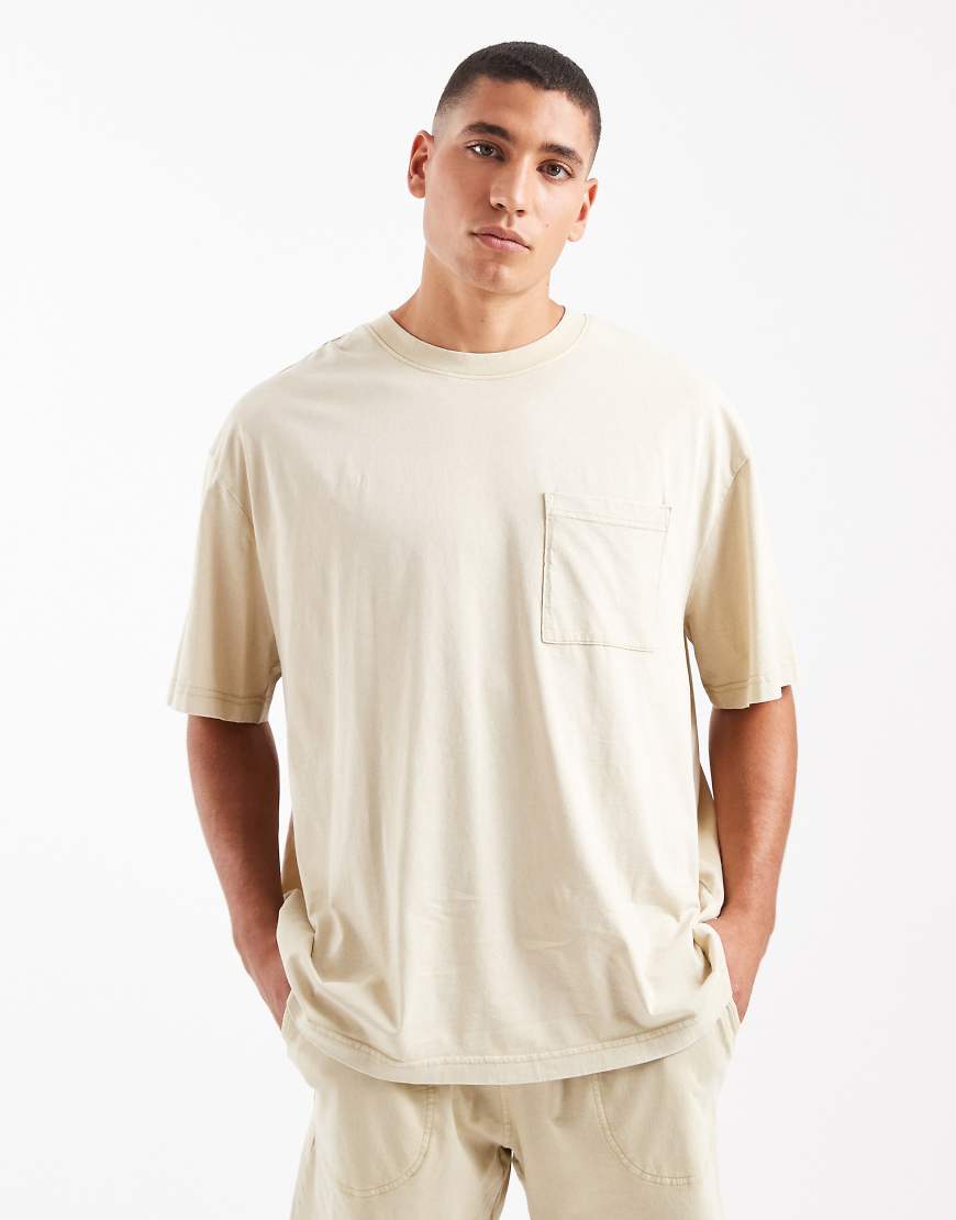 ONLY & SONS - Lounge-T-Shirt in Cremeweiß mit Oversize-Schnitt, Kombiteil-Grün von ONLY & SONS