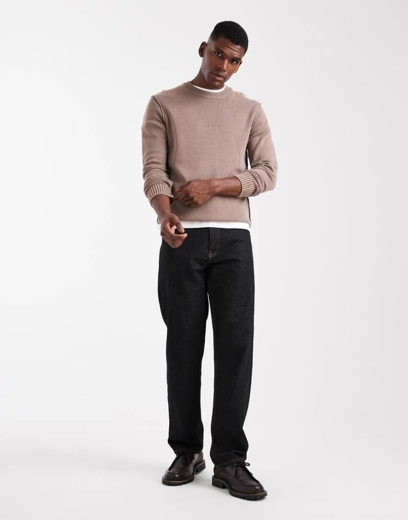 ONLY & SONS - Regular-Fit-Strickpullover in Hellbraun mit Rundhalsausschnitt und sichtbaren Nähten-Brown von ONLY & SONS