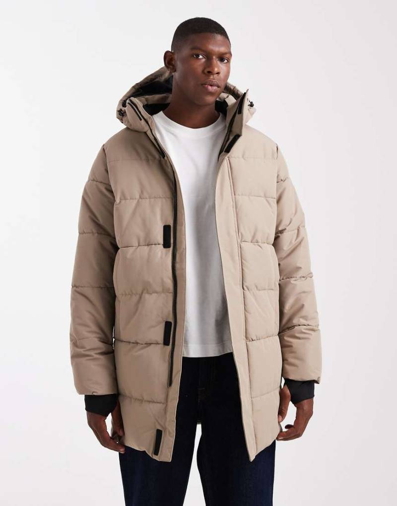 ONLY & SONS - Wasserfester Longline-Puffermantel in Beige mit Kapuze-Neutral von ONLY & SONS