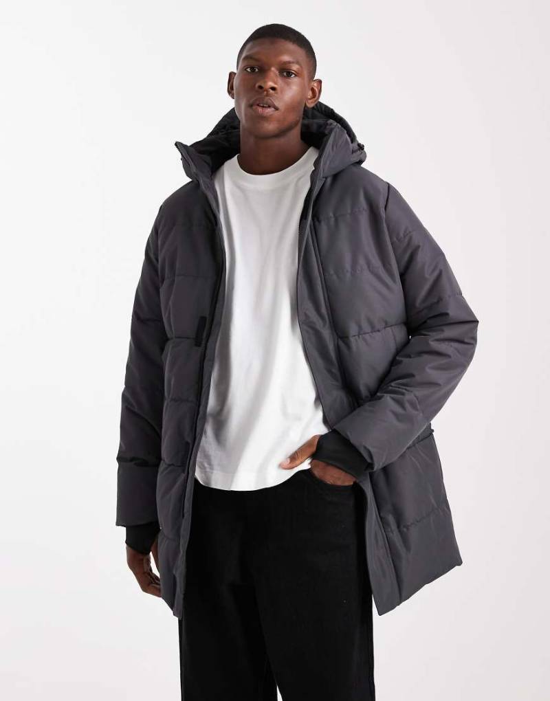 ONLY & SONS - Wasserfester Longline-Puffermantel in Grau mit Kapuze von ONLY & SONS