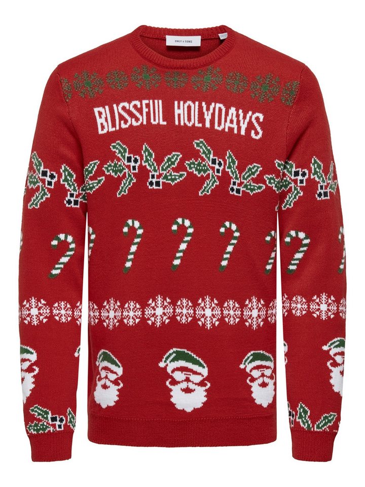 ONLY & SONS Weihnachtspullover - Stylischer ONSXMAS REG 5 Allover Crew Knit Weihnachtspullover von ONLY & SONS