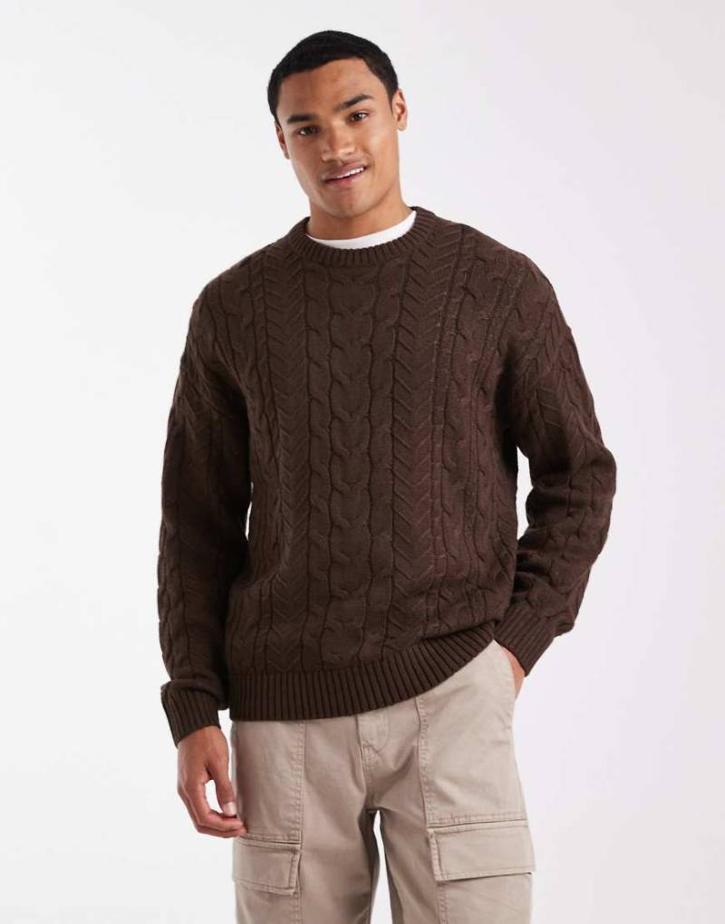 ONLY & SONS - Zopfstrick-Pullover im Relaxed Fit in Dunkelbraun-Brown von ONLY & SONS