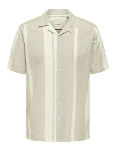 ONLY & SONS Herren Hemd Kurzarm Resort Kragen Knopfleiste Leinen Sommer Oberteil, Farben:Khaki, Größe Hemd:XL von ONLY & SONS
