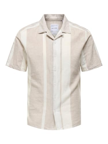 ONLY & SONS Herren Leinen Hemd ONSCaiden Stripe Kurzarm Freizeithemd Gestreift 22026109 Vintage Khaki XXL von ONLY & SONS