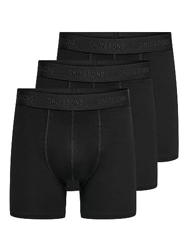 ONLY & SONS Herren Boxershorts ONSFITZ SOLID Black Trunk 3er Pack S M L XL XXL, Größe:XL, Farbe:Black Black Waist & Black Logo 22028589 von ONLY & SONS