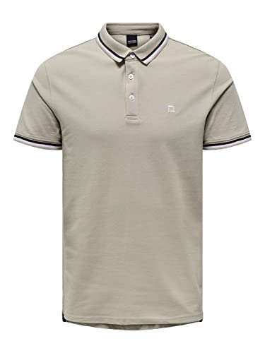 ONLY & SONS Herren Onsfletcher Slim Ss Polo Noos, Castor Gray/Detail:black And Bright White Contrast Stripe, XL von ONLY & SONS