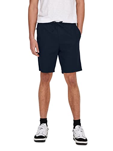 ONLY & SONS Herren Sweat Short ONSLINUS - Regular Fit - Blau Beige Weiss, Größe:M, Farbe:Dark Navy 22024967 von ONLY & SONS