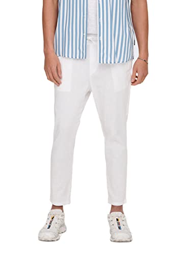 ONLY & SONS Herren Sweatpant ONSLINUS Crop LIN - Tapered Fit - XS S M L XL XXL, Größe:M, Farbe:Bright White 22024966 von ONLY & SONS