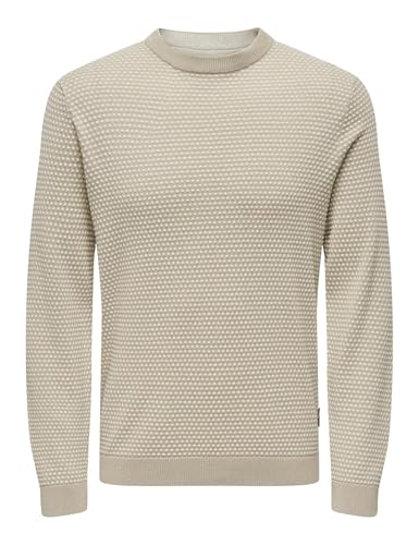 ONLY & SONS Herren Pullover Onstapa Reg 12 Struc Ls Crew Knit Noos, Silver Lining/Pattern:Oatmeal Mel Dots, XXL von ONLY & SONS