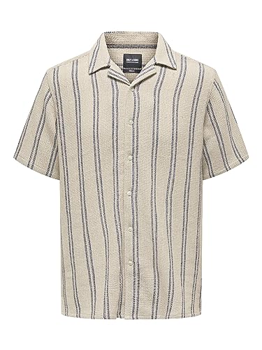 ONLY & SONS Herren Onstrev Life Reg Struc Stripe Ss Shirt, Vintage Khaki, XL von ONLY & SONS