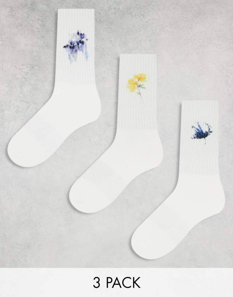 Only & Sons - 3er-Pack Tennissocken in Weiß mit Blumenprint von ONLY & SONS