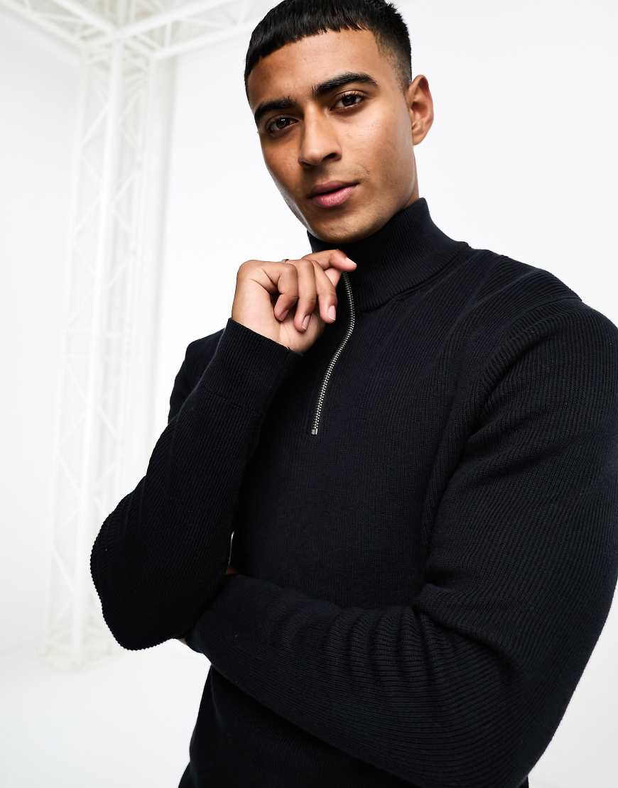 Only & Sons - Gerippter Pullover in Marineblau mit kurzem Reißverschluss von ONLY & SONS