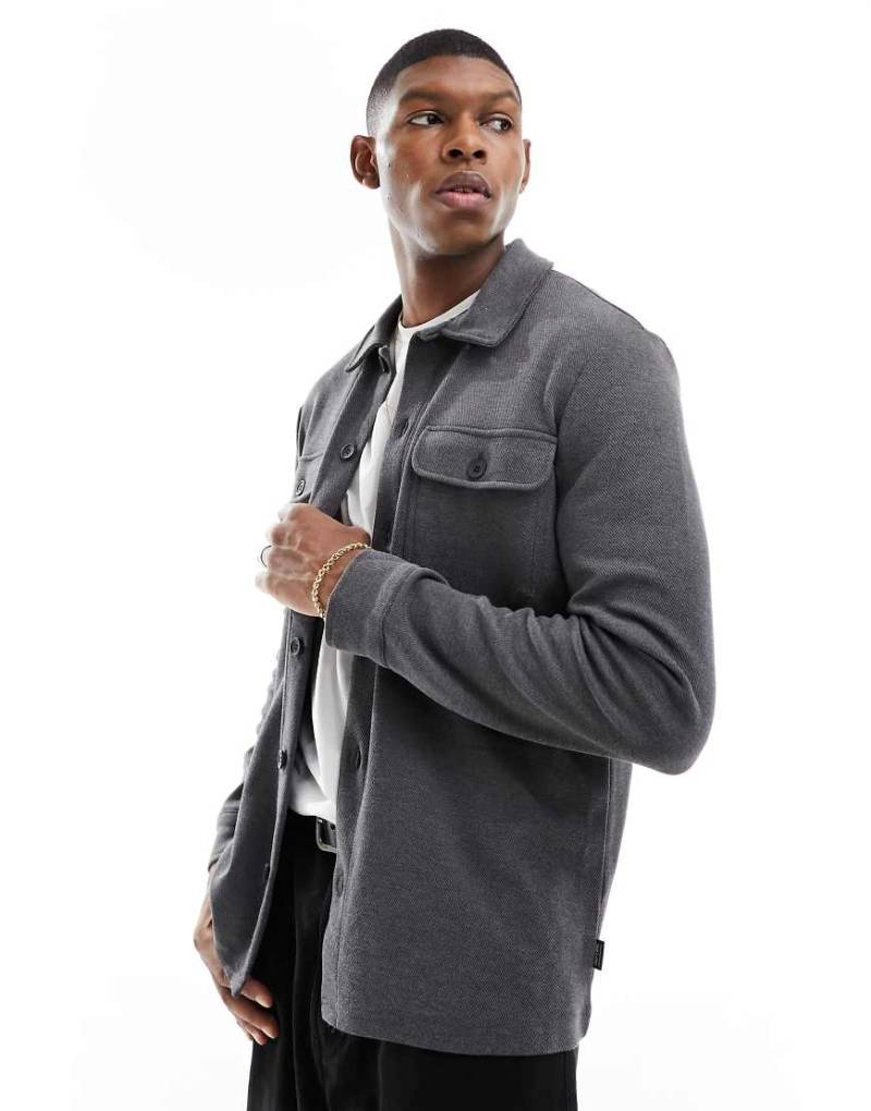 Only & Sons - Hemdjacke aus Sweatstoff in Dunkelgrau mit Taschendetail von ONLY & SONS