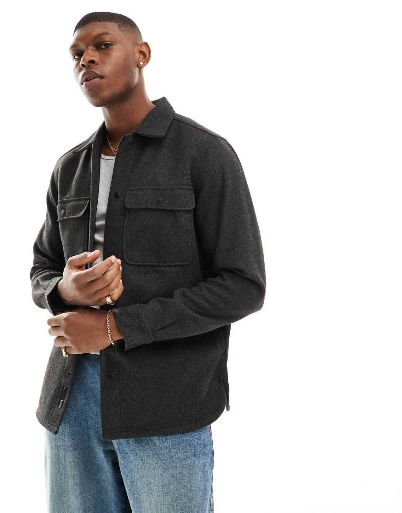 ONLY & SONS - Hemdjacke in Wolloptik in Anthrazit-Schwarz von ONLY & SONS