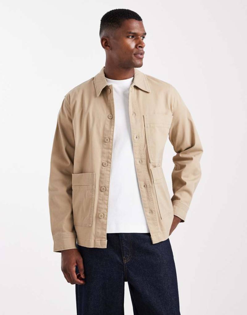 Only & Sons - Hemdjacke in Beige mit breiten Taschen-Neutral von ONLY & SONS