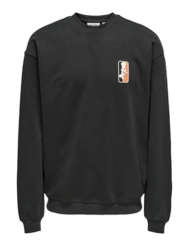 Only & Sons Herren Onswyatt Loose Ls Print Crewneck, Jet Black, L von ONLY & SONS
