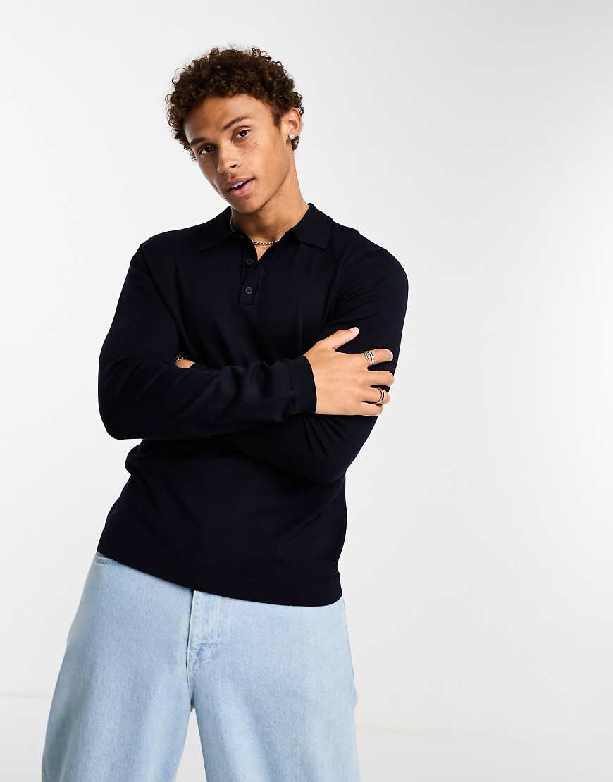 Only & Sons - Langärmliges Polohemd aus Strick in Marineblau von ONLY & SONS