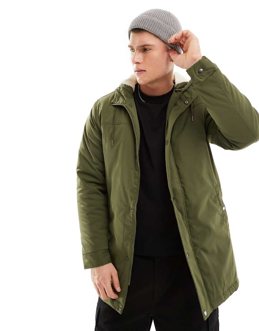 Only & Sons - Parka in Khaki mit Kapuze mit Teddyfutter-Grün von ONLY & SONS