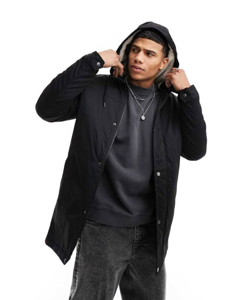 Only & Sons - Parka in Schwarz mit Kapuze mit Teddyfutter von ONLY & SONS