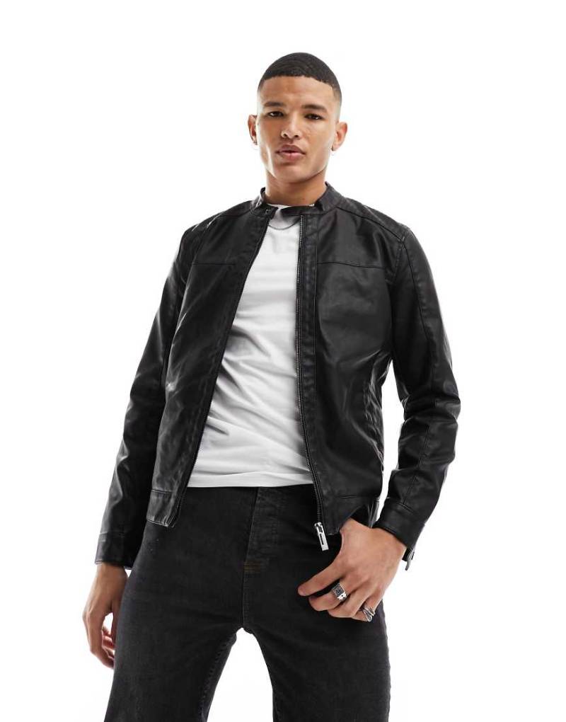 Only & Sons - Racer-Jacke aus Kunstleder in Schwarz von ONLY & SONS