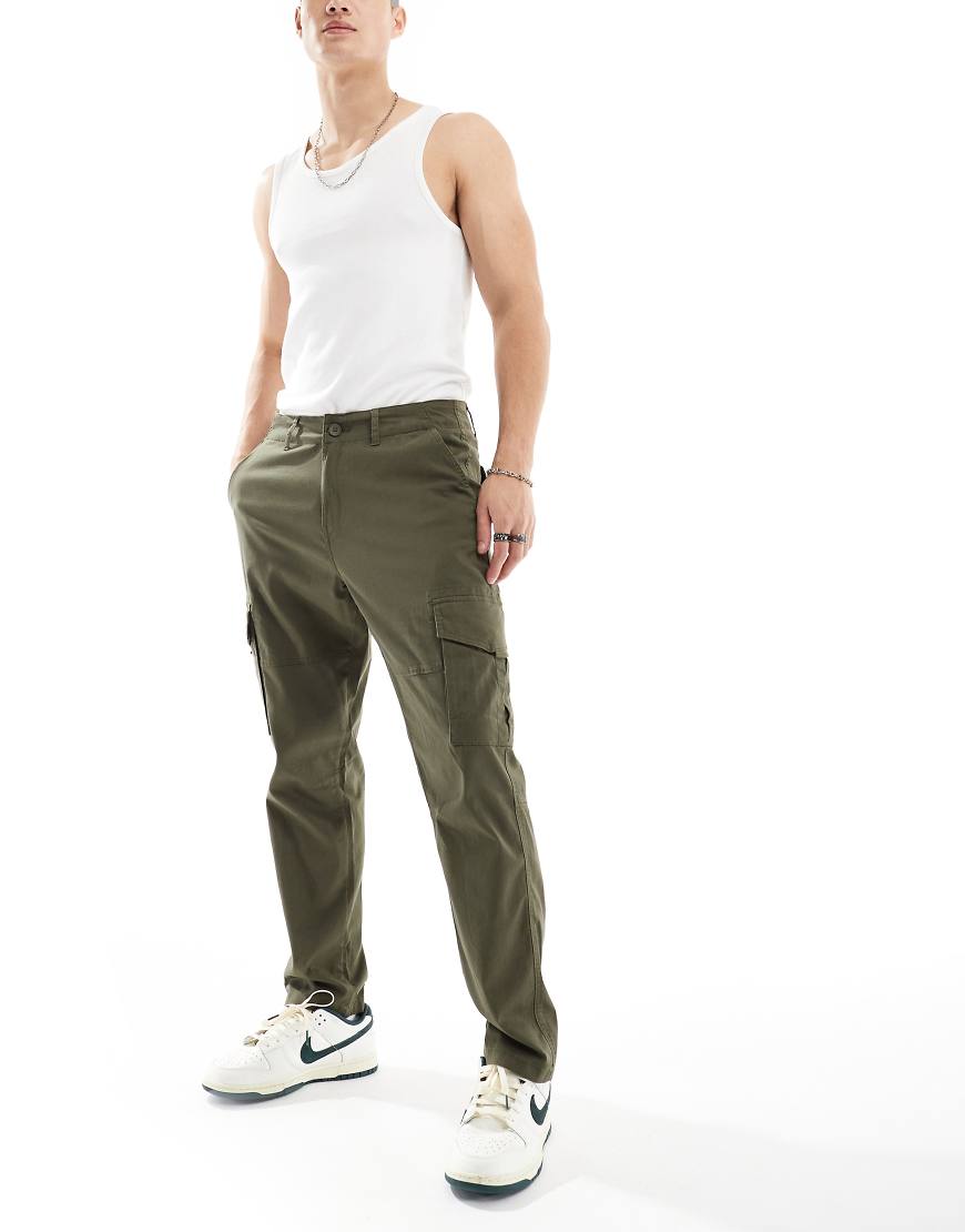 Only & Sons - Schmal geschnittene Cargohose in Khaki-Grün von ONLY & SONS