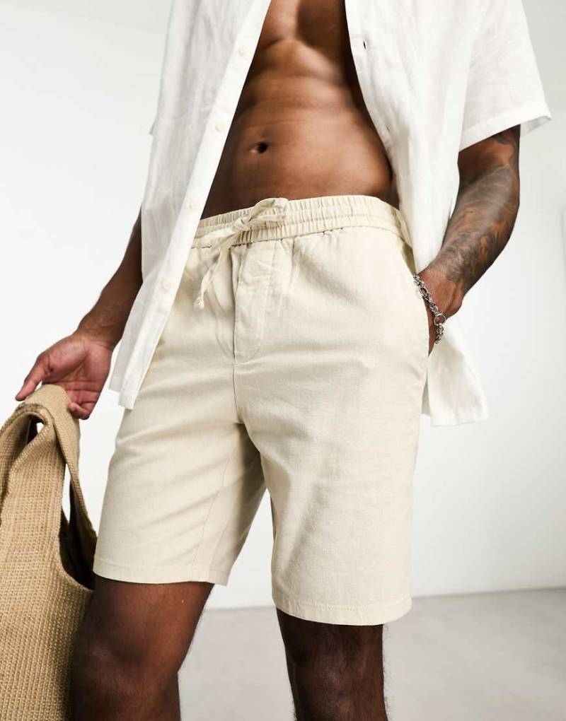 ONLY & SONS - Shorts aus Leinenmix in Beige mit Kordelzugbund-Neutral von ONLY & SONS