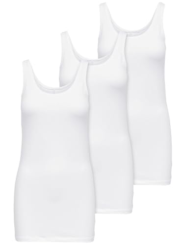 ONLY 3er Pack Damen Basic Tops Tank Top weiß lang 15201465 (XS, Weiß (White)) von ONLY