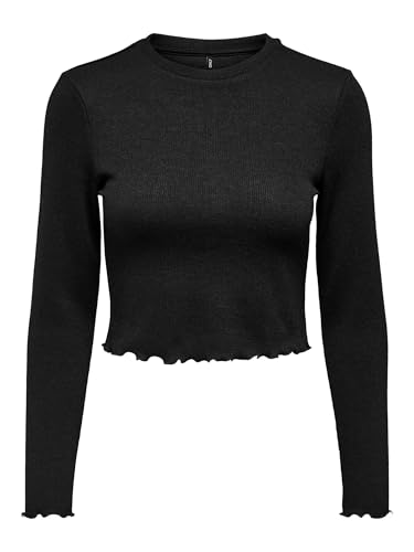 Damen Cropped Top Oberteil mit Rüschen Geripptes Longsleeve Einfarbiges Volant Shirt von ONLY