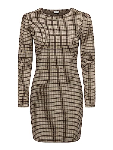 JDY Damen Kleid JDYGEGGO MIA L/S Puff Check Dress JRS (as3, Alpha, s, Regular, Regular, Sandshell) von ONLY