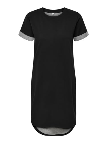 JDY Damen Lockeres Sommer Kleid Kurzarm Loose Fit Shirtkleid JDYIVY Basic Rundhals Midi Dress Tunika, Farben:Schwarz, Größe:32 von ONLY