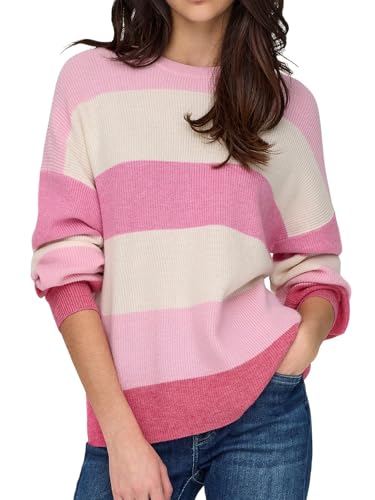 ONLY Damen Onlatia L/S Stripe Pullover KNT Noos Sweater, Pink Lady/Stripes:w. Jetstream/Moonlight/Pink Yarrow,S von ONLY