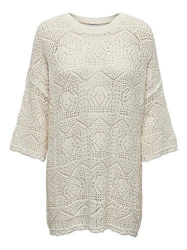 ONLY Damen ONLBEACHIE Life SS Loose O-Neck NOOS KNT Pullover 15291566,Cloud Dancer,S von ONLY