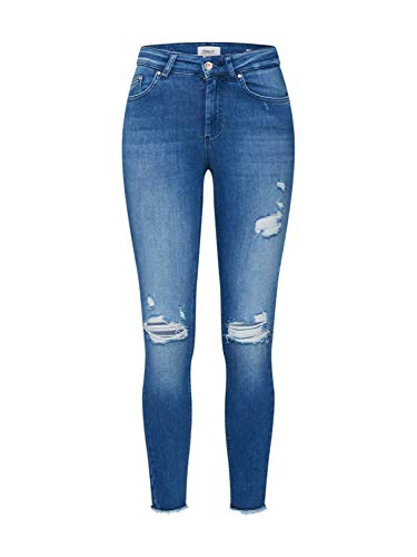 ONLY Damen Onlblush Mid Sk Ank Raw Jeans Rea8097, Medium Blue Denim, M / 28L von ONLY