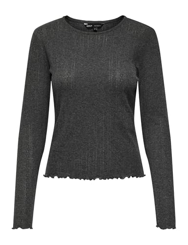 ONLY Damen Einfarbiges Langarm Shirt Basic Rundhals Rollkanten Top Longsleeve Oberteil ONLCARLOTTA, Farben:Dunkelgrau, Größe:XL von ONLY
