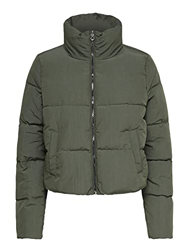 ONLY Damen Kurze Jacke ONLDOLLY Warm Gefütterte Puffer Übergangsjacke mit Reißverschluss ohne Kapuze, Farben:Olive, Größe:XL von ONLY